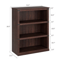Garvee Bücherregal 4 Ebenen 80 x 32 x 102 cm, breites Standregal aus Holz mit 3 Regalbereichen, stabiles Aufbewahrungsregal im Industrie-Look, Rotbraun
