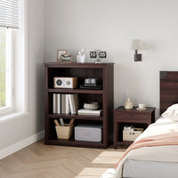 Garvee Bücherregal 4 Ebenen 80 x 32 x 102 cm, breites Standregal aus Holz mit 3 Regalbereichen, stabiles Aufbewahrungsregal im Industrie-Look, Kirschbaum