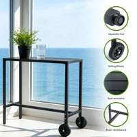 Garvee Bartisch 99 cm, Mit Rollen & Verstellbaren Füßen, Stahl, Wetterfest, Für Balkon & Patio, Schwarz