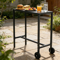 Garvee Bartisch 99 cm, Mit Rollen & Verstellbaren Füßen, Stahl, Wetterfest, Für Balkon & Patio, Schwarz