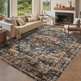 Garvee Vintage-geometrischer Kurzflor-Teppich mit Medaillon-Muster, maschinenwaschbar & rutschfest, 3D-Hoch-Tief-Struktur – blau/braun, 200x290 cm - Blau Braun