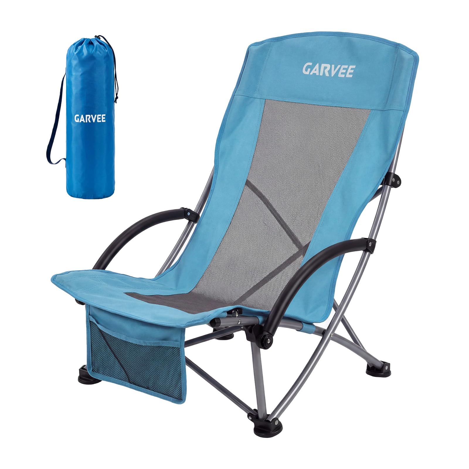 Garvee 1er-Set Strandstühle faltbar, verstellbare Campingstühle mit hoher Rückenlehne, Rucksackgurten, Getränkehalter und 150 kg Tragkraft, für Strand, Camping & Garten