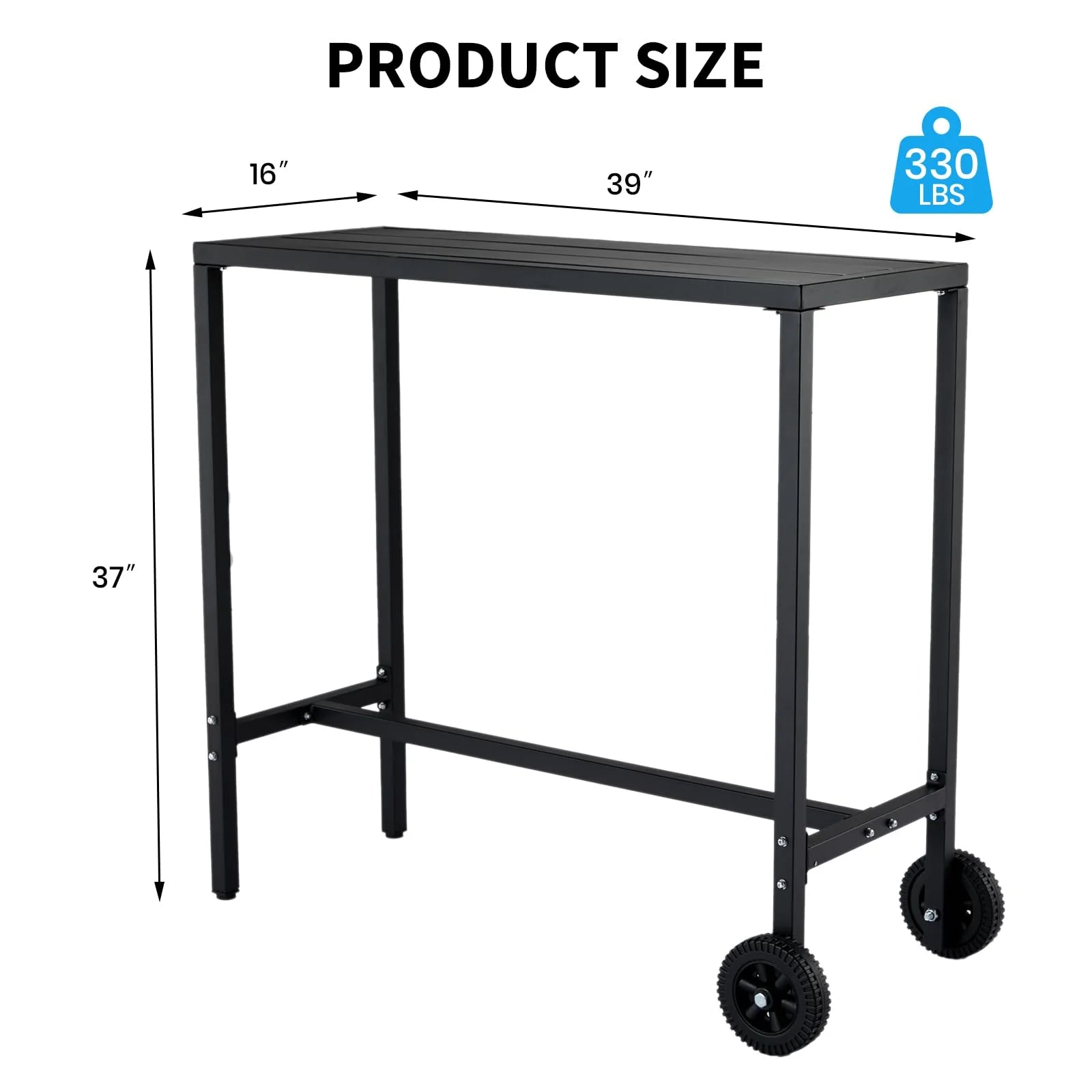 Garvee Bartisch 99 cm, Mit Rollen & Verstellbaren Füßen, Stahl, Wetterfest, Für Balkon & Patio, Schwarz