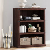 Garvee Bücherregal 4 Ebenen 80 x 32 x 102 cm, breites Standregal aus Holz mit 3 Regalbereichen, stabiles Aufbewahrungsregal im Industrie-Look, Rotbraun - Rotbraun