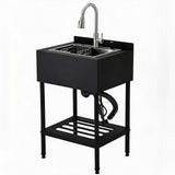 Garvee Freistehender Spültisch aus Edelstahl 304, 65 × 53 × 100 cm, schwarzes Einzelbecken mit 360°-Armatur, Spritzschutz & Unterablage - Schwarz