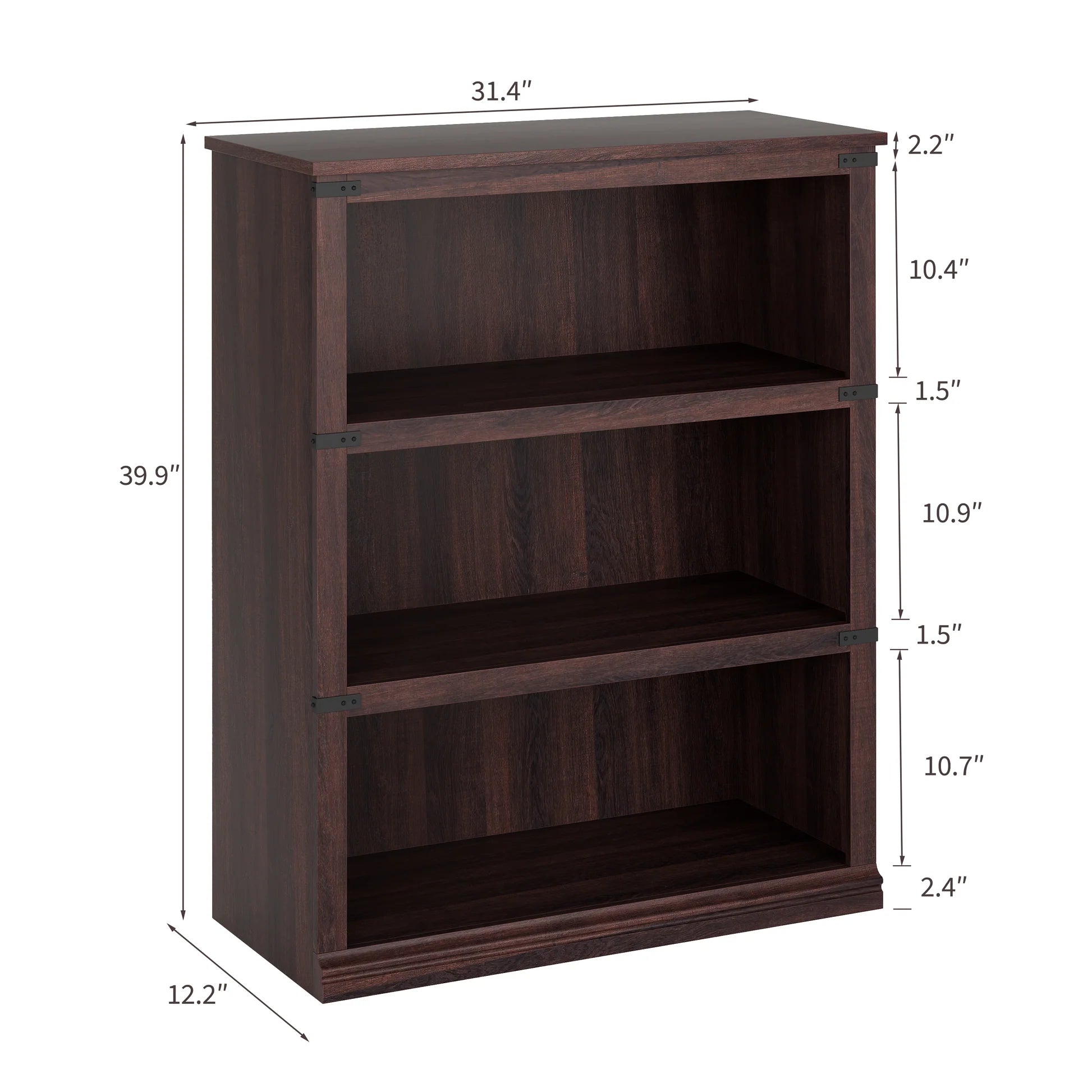 Garvee Bücherregal 4 Ebenen 80 x 32 x 102 cm, breites Standregal aus Holz mit 3 Regalbereichen, stabiles Aufbewahrungsregal im Industrie-Look, Kirschbaum