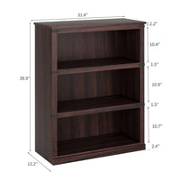 Garvee Bücherregal 4 Ebenen 80 x 32 x 102 cm, breites Standregal aus Holz mit 3 Regalbereichen, stabiles Aufbewahrungsregal im Industrie-Look, Kirschbaum