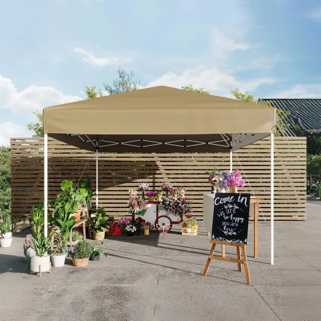 GARVEE Pop-Up Pavillon 3x3 m, Faltpavillon aus 210D Oxford, Robustes Stahlgestell, Wetterfest und Stabil für Camping, Gartenpartys und Outdoor-Events, Khaki