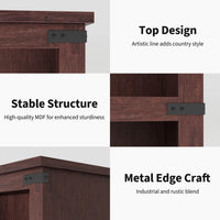 Garvee Bücherregal 4 Ebenen 80 x 32 x 102 cm, breites Standregal aus Holz mit 3 Regalbereichen, stabiles Aufbewahrungsregal im Industrie-Look, Kirschbaum