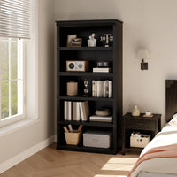 Garvee Bücherregal 171 cm, 5-stöckiges Standregal im Landhausstil, offenes Holzregal mit 5 Ablagen und Stauraum, für Homeoffice, Wohnzimmer & Schlafzimmer, Schwarz