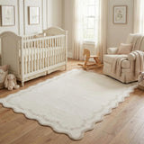 Garvee Wellenrand Teppich Beige 120x170 cm Faux Cashmere weich & rutschfest flacher Flor waschbar für Wohnzimmer & Schlafzimmer - Beige