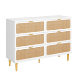 Garvee Rattan-Kommode mit 6 tiefen Schubladen, großer Stauraum, robustes Metallgestell, handgeflochtenes Naturmaterial, vielseitig für Schlafzimmer & Flur