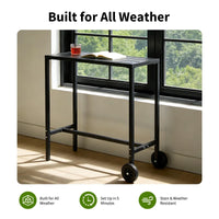 Garvee Bartisch 99 cm, Mit Rollen & Verstellbaren Füßen, Stahl, Wetterfest, Für Balkon & Patio, Schwarz