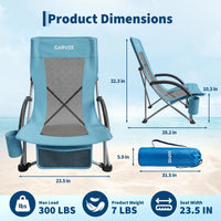 Garvee 4er-Set Strandstühle faltbar, verstellbare Campingstühle mit hoher Rückenlehne, Rucksackgurten, Getränkehalter und 150 kg Tragkraft, für Strand, Camping & Garten