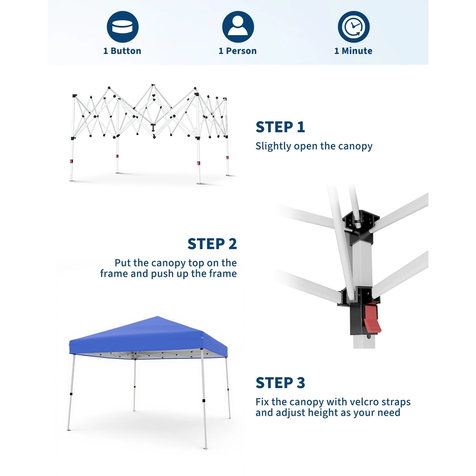 Garvee Pop Up Pavillon 3×3 m, Wasserdicht, UV-Schutz, Höhenverstellbar, Stahlrahmen, Blau