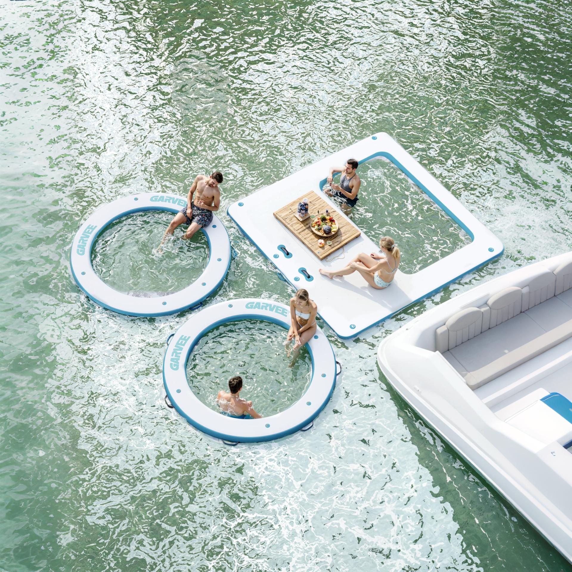 Garvee aufblasbare Wasser-Hängematte 2,59 m, sechseckige Schwimminsel aus UV-beständigem PVC in Marinequalität, robuste Badeplattform für Pool, See & Fluss