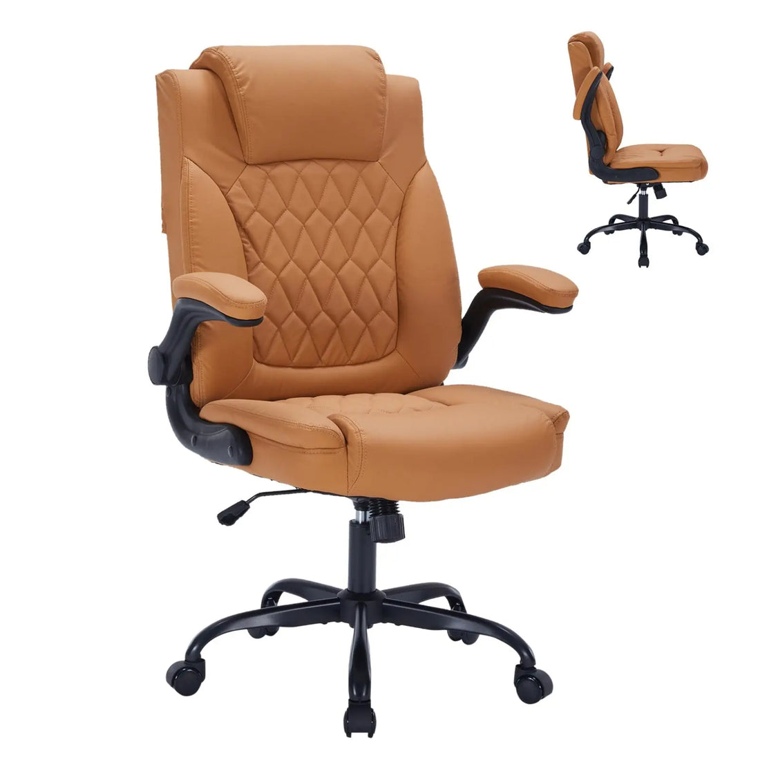 Garvee Chefsessel aus PU-Leder, Ergonomischer Büro-Drehstuhl mit hoher Rückenlehne, Höhenverstellbar Braun für Arbeitszimmer