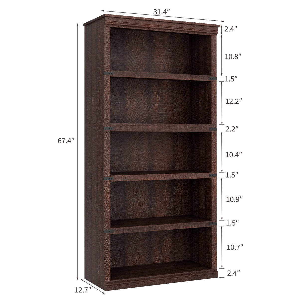 Garvee braunes Bücherregal für Wohnzimmer Büro Schlafzimmer und Flur