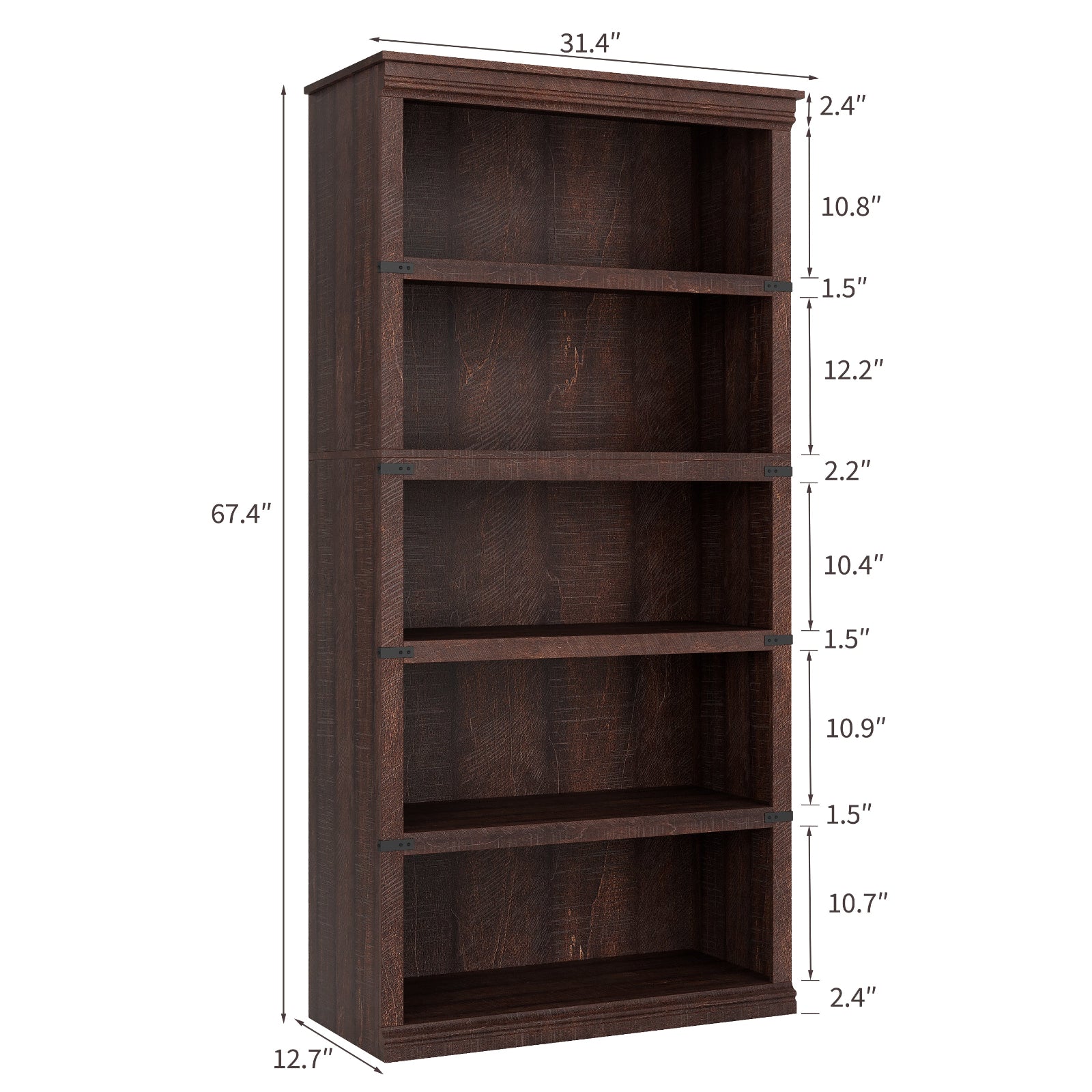 Garvee Bücherregal 171 cm, 5-stöckiges Standregal im Landhausstil, offenes Holzregal mit 5 Ablagen und Stauraum, für Homeoffice, Wohnzimmer & Schlafzimmer, Rotbraun