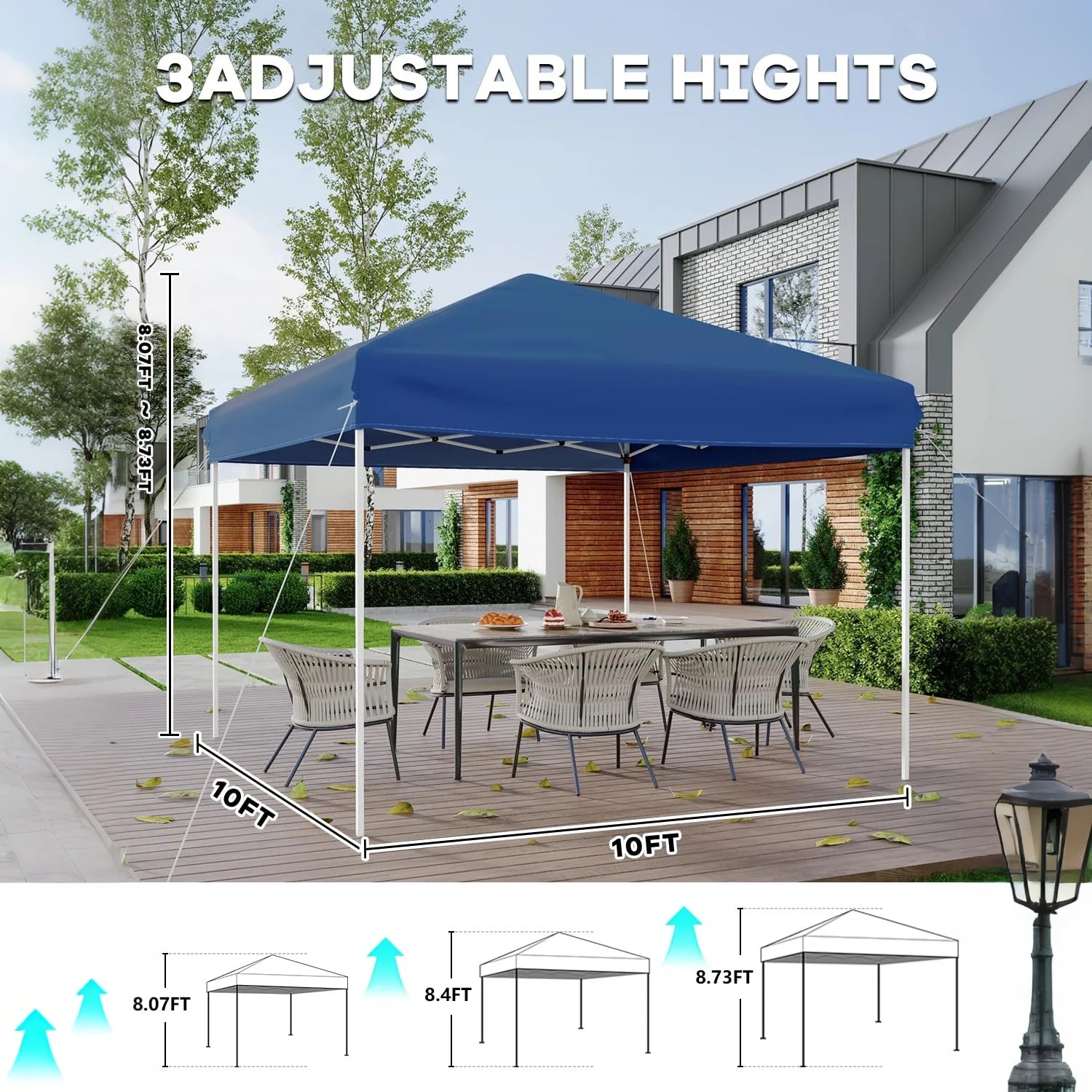 GARVEE Pop-Up Pavillon 3x3 m, Faltpavillon aus 210D Oxford, Robustes Stahlgestell, Wetterfest und Stabil für Camping, Gartenpartys und Outdoor-Events, Blau