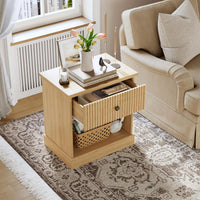 GARVEE Nachtschrank mit Schublade, Wellen-Design, Modernes Nachtkästchen für Schlafzimmer & Wohnzimmer, Bräunlich-weiß, 58 × 40 × 61 cm