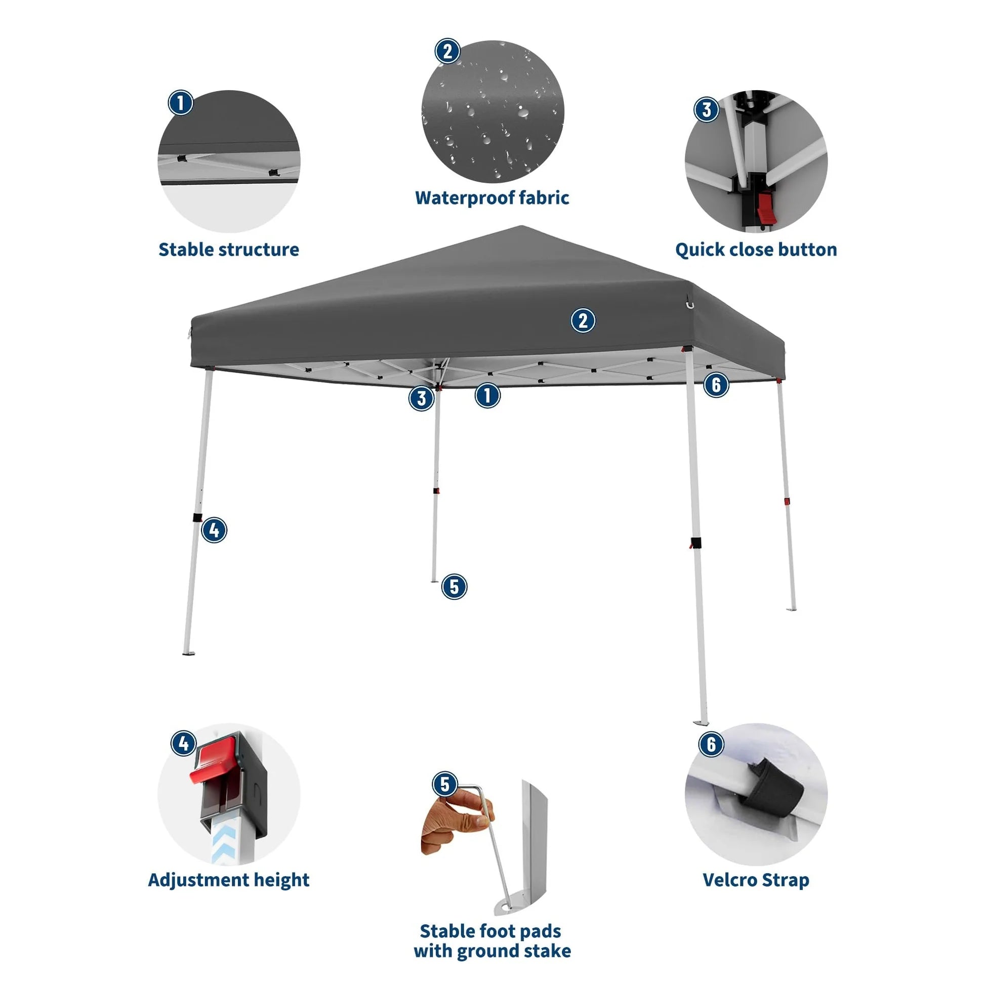Garvee Pop Up Pavillon 3×3 m, Wasserdicht, UV-Schutz, Höhenverstellbar, Stahlrahmen, Grau