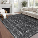 Garvee Waschbarer Vintage-Orientalischer Teppich – rutschfest & schmutzabweisend – weiches Kurzflor für Wohnzimmer, Schlafzimmer – schwarz, 120x170 cm - Schwarz