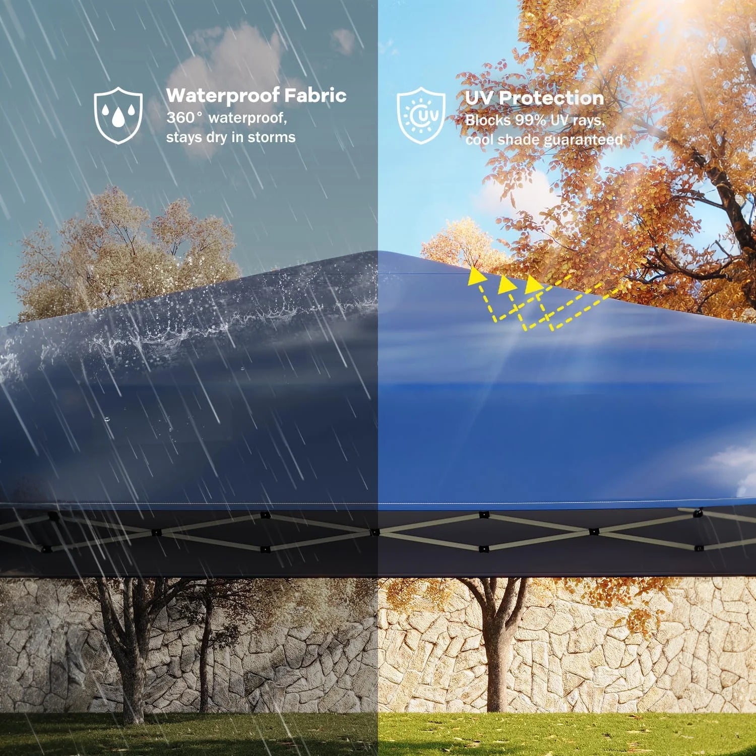GARVEE Pop-Up Pavillon 3x3 m, Faltpavillon aus 210D Oxford, Robustes Stahlgestell, Wetterfest und Stabil für Camping, Gartenpartys und Outdoor-Events, Blau