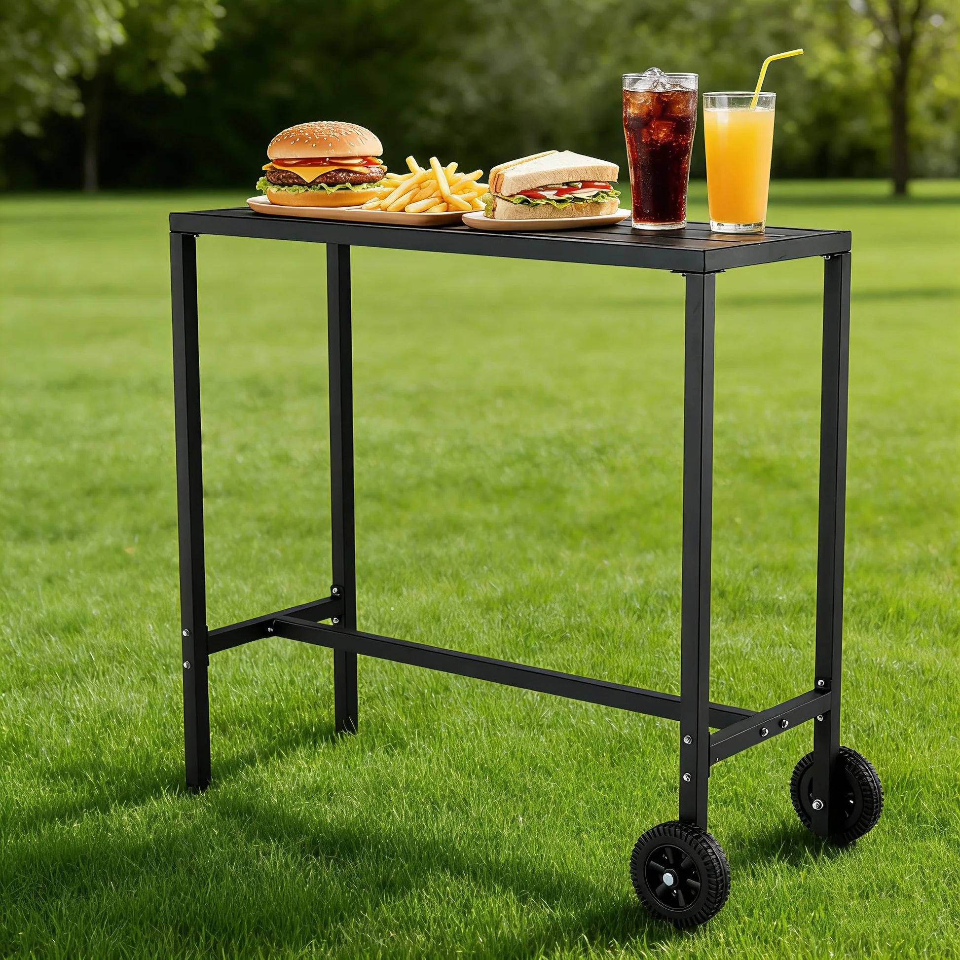 Garvee Bartisch 99 cm, Mit Rollen & Verstellbaren Füßen, Stahl, Wetterfest, Für Balkon & Patio, Schwarz