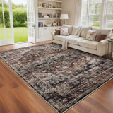 Garvee Vintage-geometrischer Kurzflor-Teppich mit Medaillon-Muster, maschinenwaschbar & rutschfest, 3D-Hoch-Tief-Struktur – braun, 80x150 cm - Brown