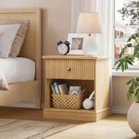 GARVEE Nachtschrank mit Schublade, Wellen-Design, Modernes Nachtkästchen für Schlafzimmer & Wohnzimmer, Bräunlich-weiß, 58 × 40 × 61 cm