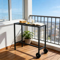 Garvee Bartisch 99 cm, Mit Rollen & Verstellbaren Füßen, Stahl, Wetterfest, Für Balkon & Patio, Schwarz