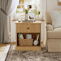 GARVEE Nachtschrank mit Schublade, Wellen-Design, Modernes Nachtkästchen für Schlafzimmer & Wohnzimmer, Bräunlich-weiß, 58 × 40 × 61 cm