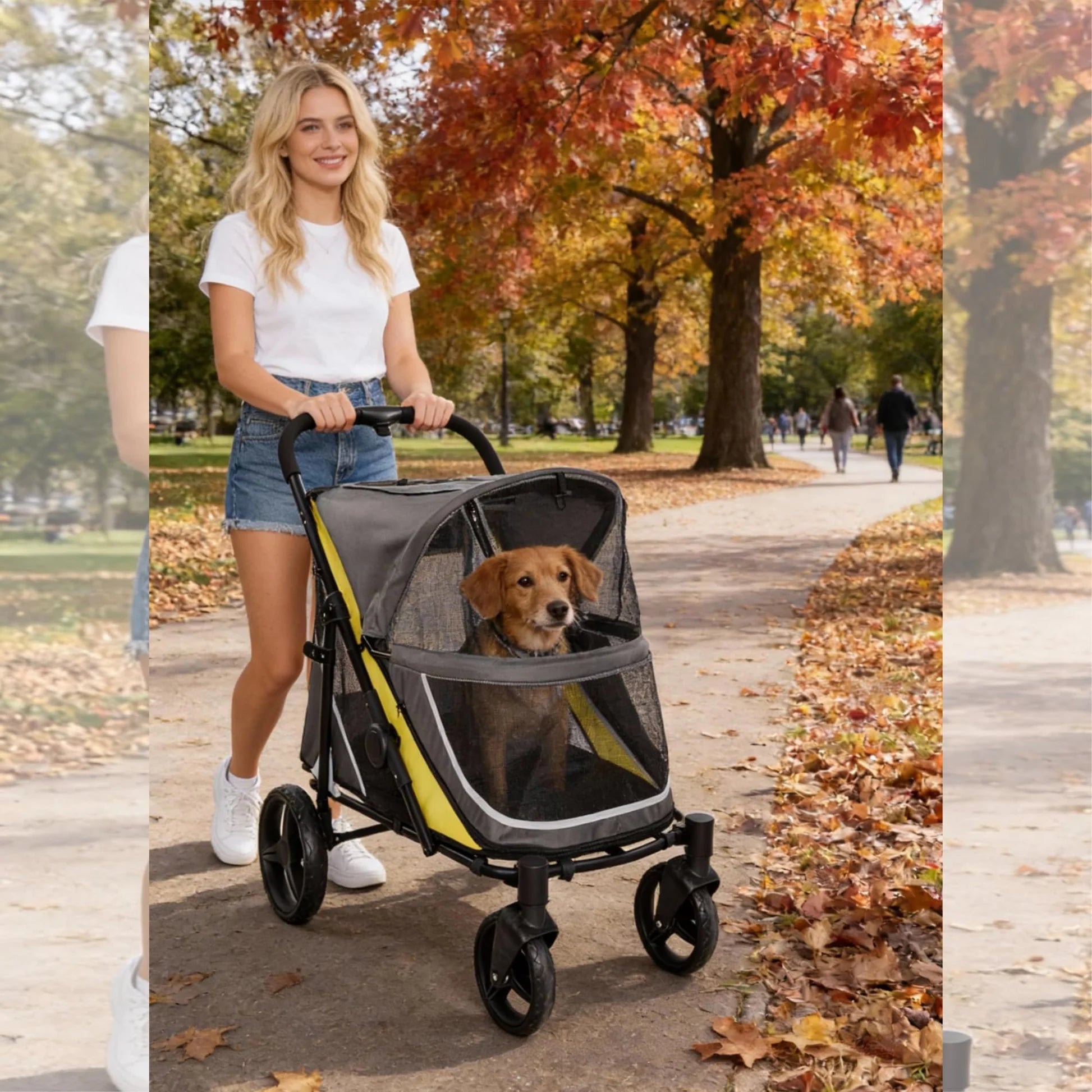 Garvee Hundebuggy für große Hunde 90 × 60 × 51 cm, faltbarer Haustierbuggy mit Aluminiumrahmen, 360° schwenkbaren Rädern und atmungsaktivem Mesh, Grau
