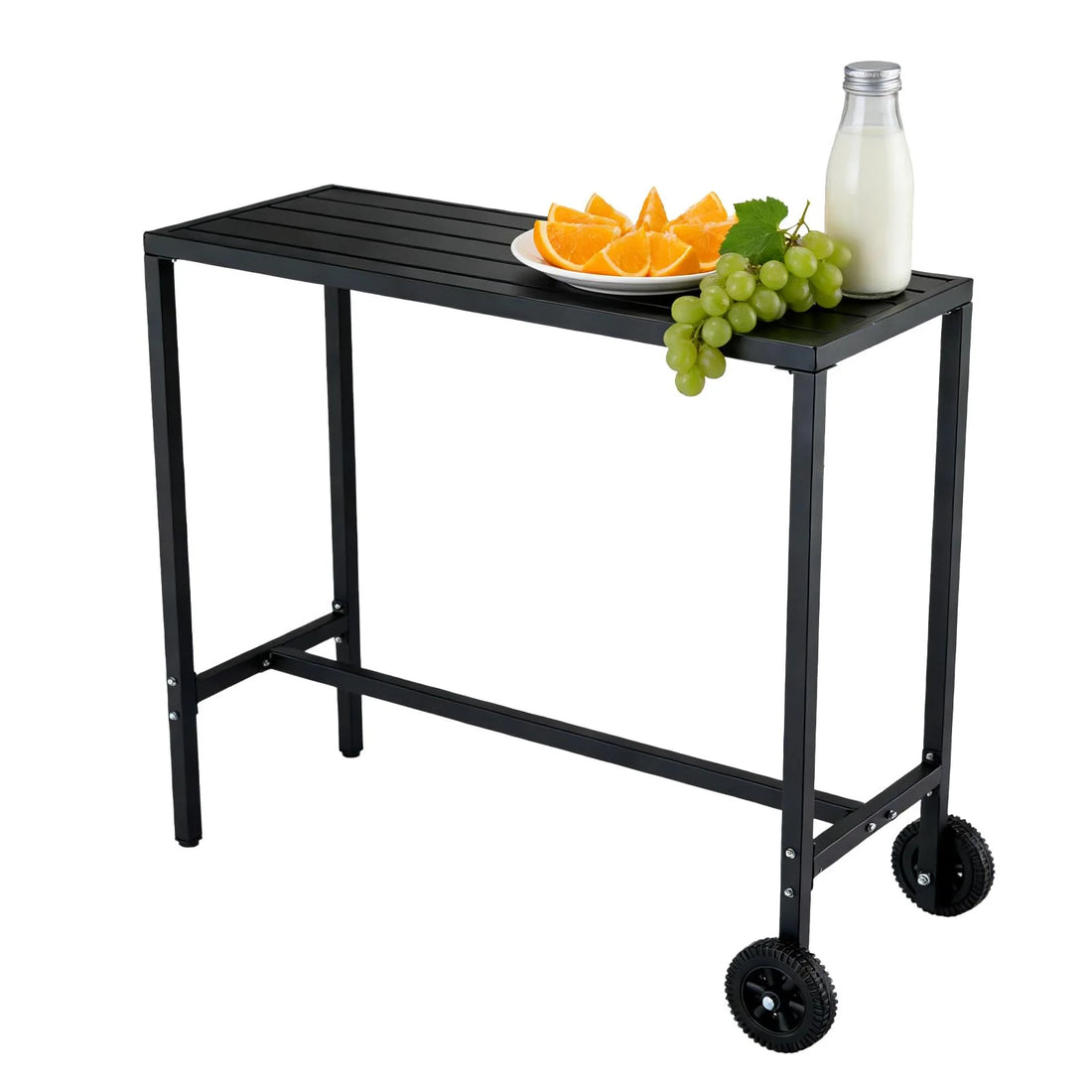 Garvee Bartisch 99 cm, Mit Rollen & Verstellbaren Füßen, Stahl, Wetterfest, Für Balkon & Patio, Schwarz