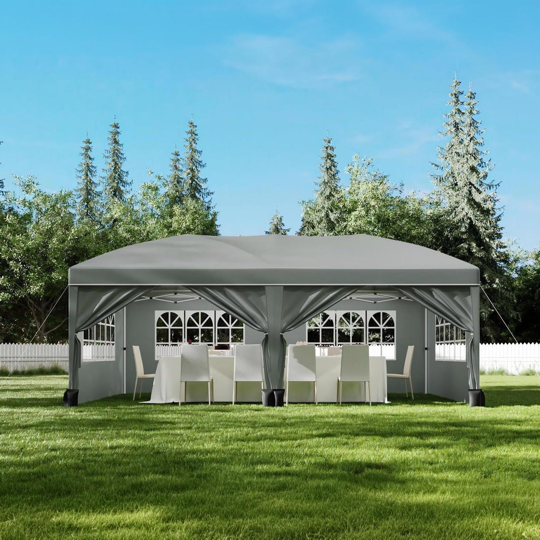 GARVEE Partyzelt 3×6 m, wasserdichter 420D Oxford Faltpavillon mit 6 Seitenwänden, verstärktem Stahlrahmen, 3-fach höhenverstellbar, Hellgrau