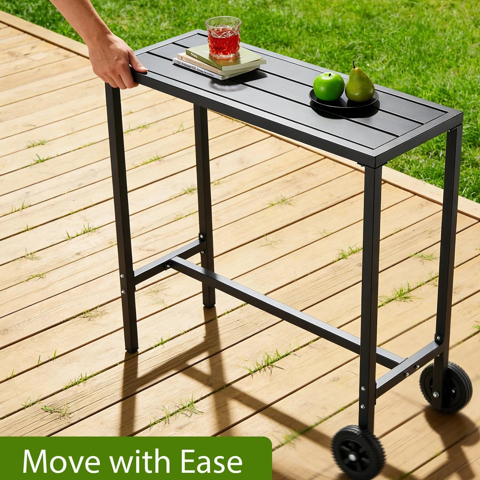 Garvee Bartisch 99 cm, Mit Rollen & Verstellbaren Füßen, Stahl, Wetterfest, Für Balkon & Patio, Schwarz