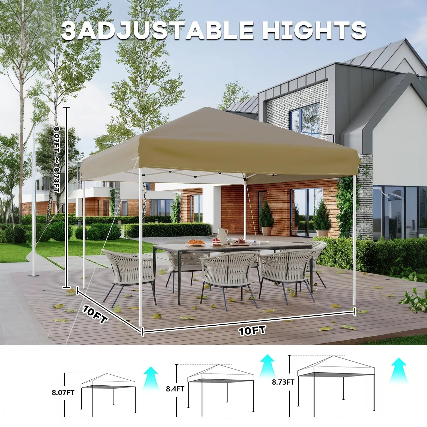GARVEE Pop-Up Pavillon 3x3 m, Faltpavillon aus 210D Oxford, Robustes Stahlgestell, Wetterfest und Stabil für Camping, Gartenpartys und Outdoor-Events, Khaki