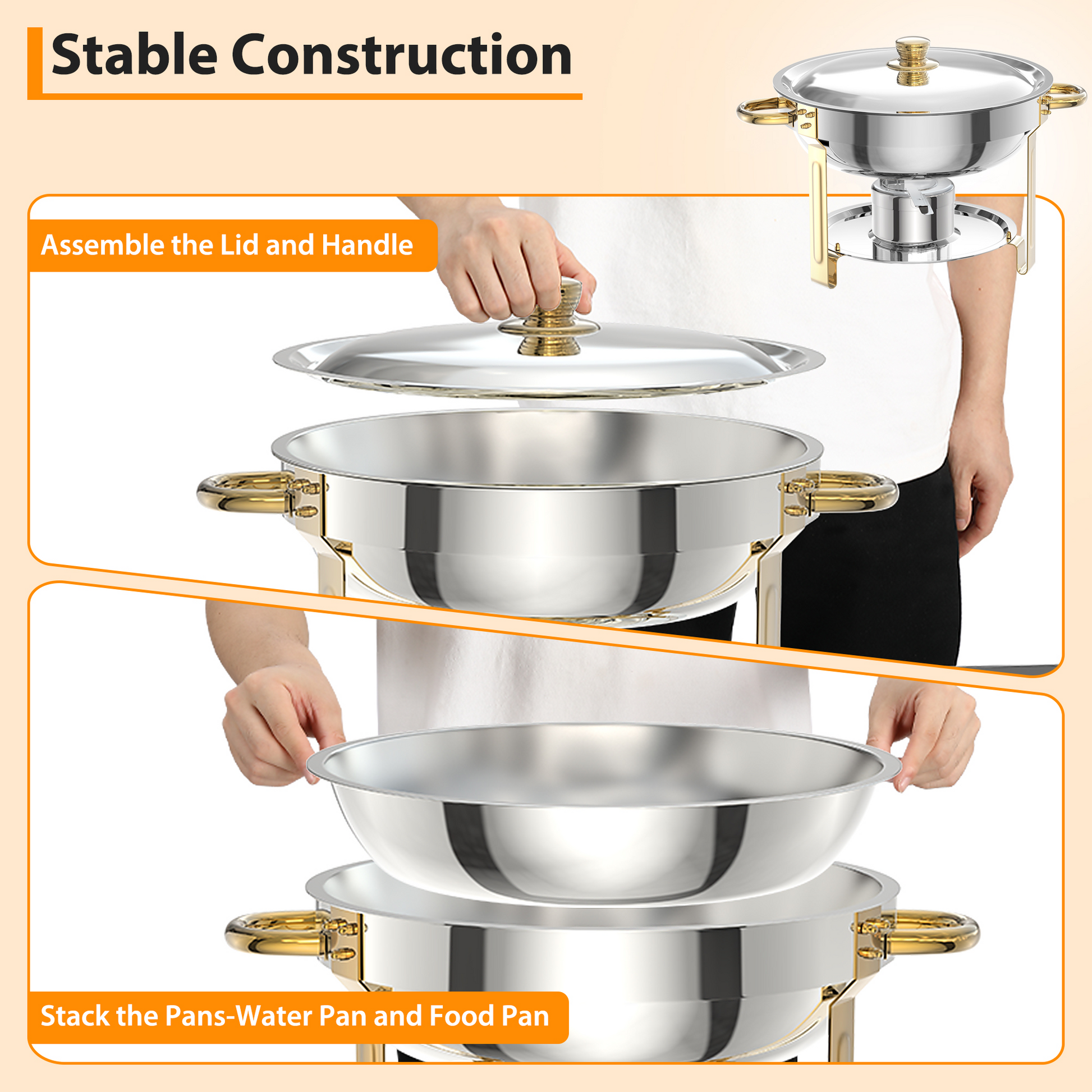 Garvee 5Qt Edelstahl Chafing Dish Set 4-teilig, Kuppeldeckel Buffetwärmer für Catering, Hochzeiten, Partys - Komplettset für Veranstaltungen