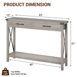 Garvee Konsole Mit 2 Schubladen, Farmhouse Stil, Stauraum Regal, MDF & Metall, Grau, Für Flur & Wohnzimmer - Grau