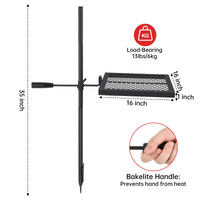 Garvee Drehbarer Campfire Grill 41 × 41 cm, Stahl, 360° Drehung, Höhenverstellbar, Quadratisch