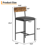 Garvee Barhocker Set 2 Gepolstert Rückenlehne Fußstütze Für Küche & Insel, 16.59"x15.39"x37.49", Rustikal - Braun