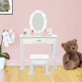 Garvee Kinder Schminktisch Set Mit LED Spiegel & Hocker, MDF Holz, Weiß, Für 4–9 Jahre - Weiß