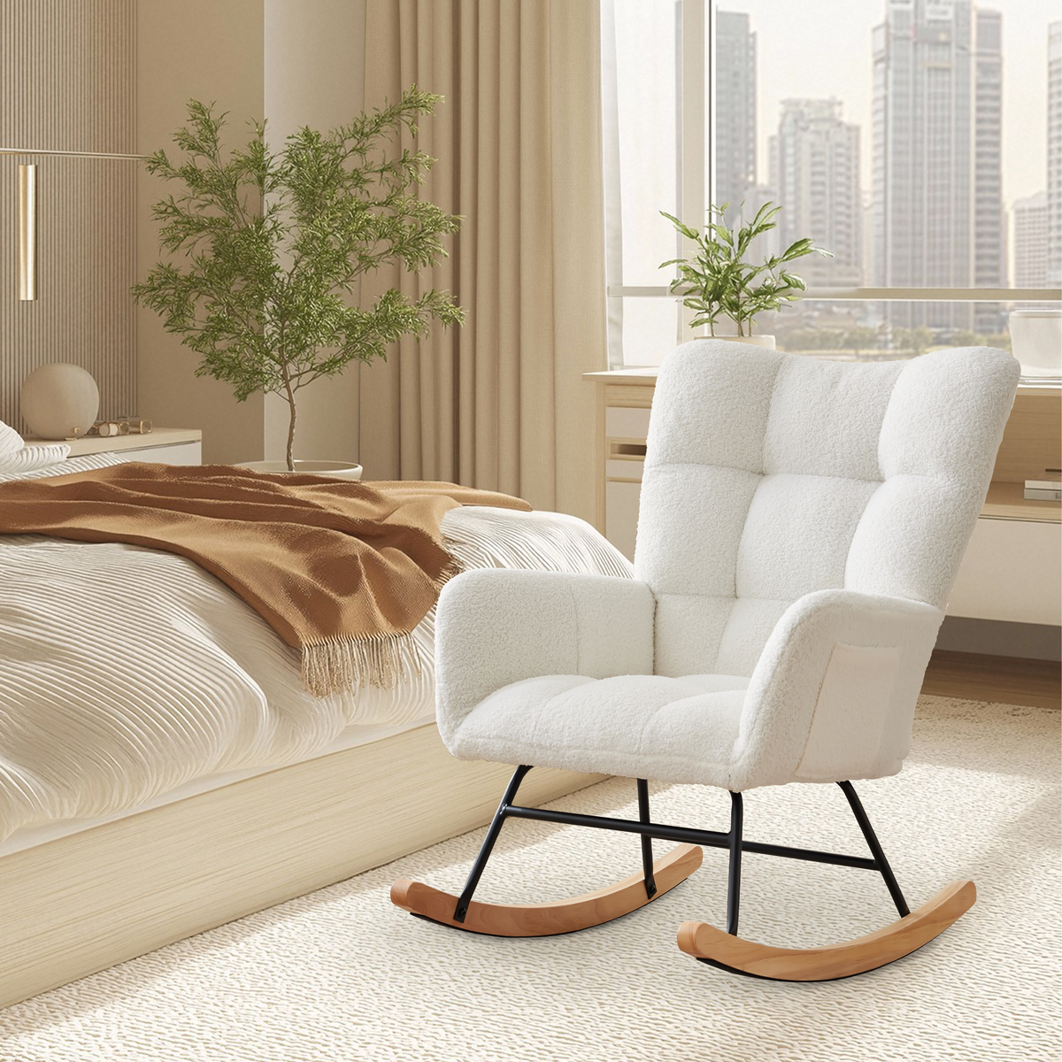 Beiger ergonomischer Schaukelstuhl als Stillstuhl und Relaxsessel