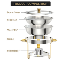 Garvee 5Qt Edelstahl Chafing Dish Set 4-teilig, Kuppeldeckel Buffetwärmer für Catering, Hochzeiten, Partys - Komplettset für Veranstaltungen