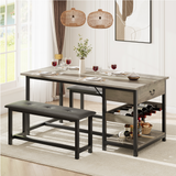 Garvee Esszimmer-Set Für 4 Mit Stauraum & Weinregal, Gepolsterte Bänke, MDF & Metallrahmen, Grau, Platzsparend, Kleine Räume - rot