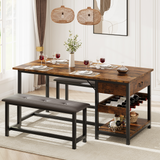 Garvee Esszimmer-Set Für 4 Mit Stauraum & Weinregal, Gepolsterte Bänke, MDF & Stahlrahmen, Retro Braun, Platzsparend, Kleine Küchen - rot
