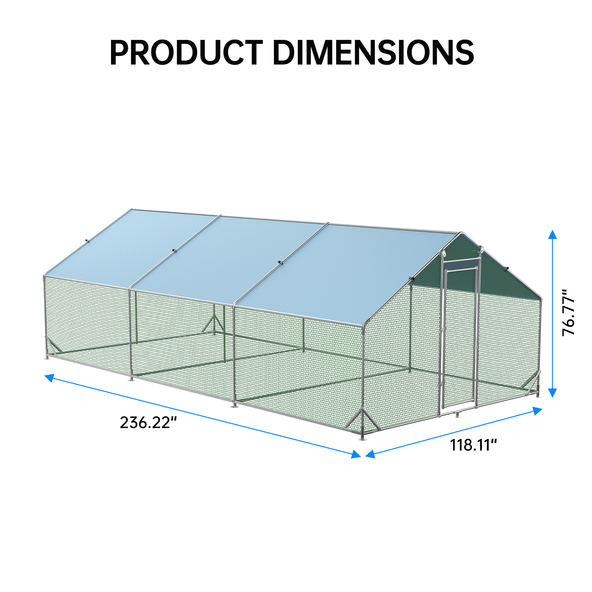 Garvee Großer Metall Hühnerstall 300 × 600 × 195 cm – Drei Abteile, Dreifachverstärkter Stahlrohrrahmen für Garten und Bauernhof