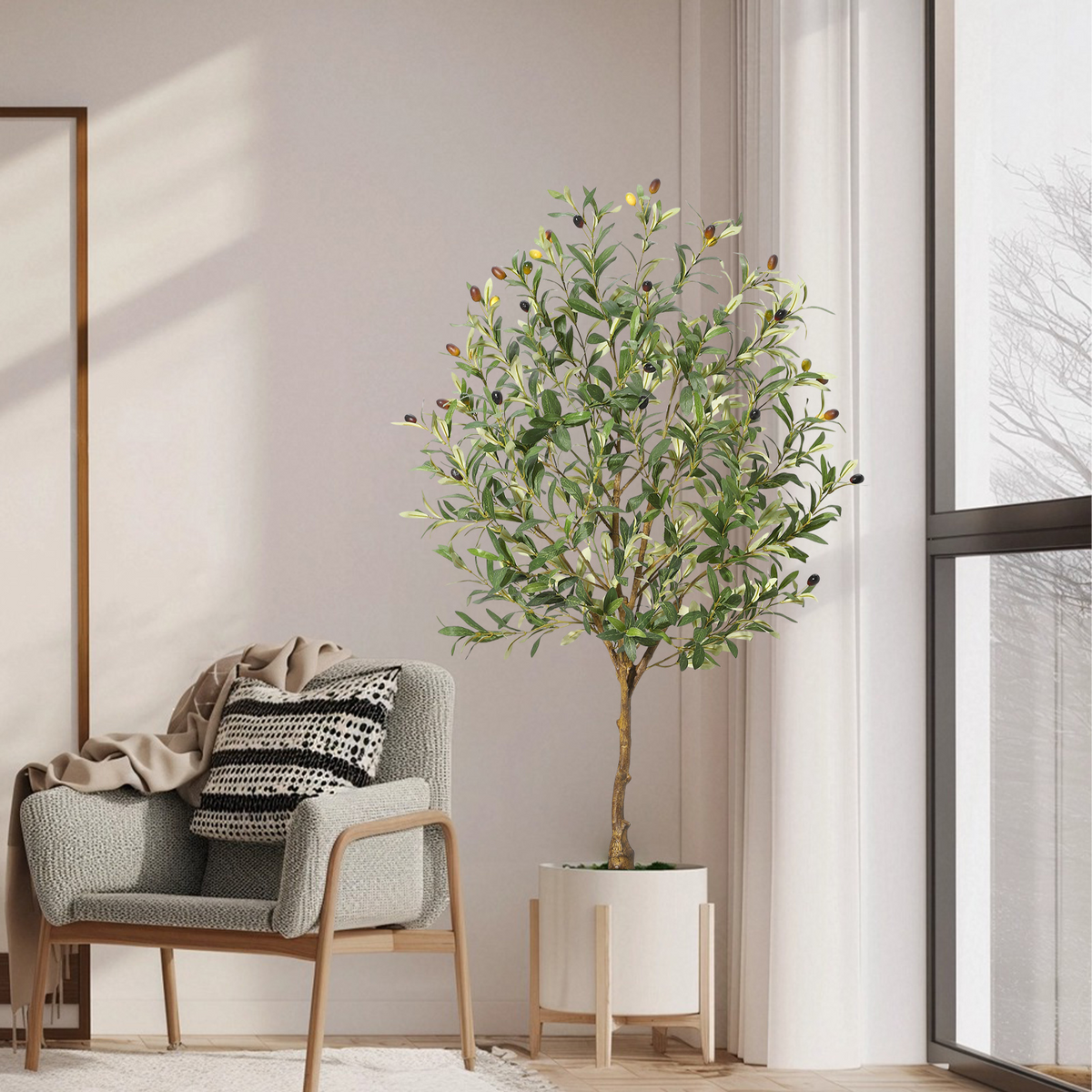 Künstlicher Olivenbaum im Wohnzimmer
