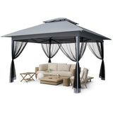 Garvee Pop Up Gazebo 4×4 m, Mit Moskitonetz, Stahlgestell, Für Garten & Terrasse - Grau